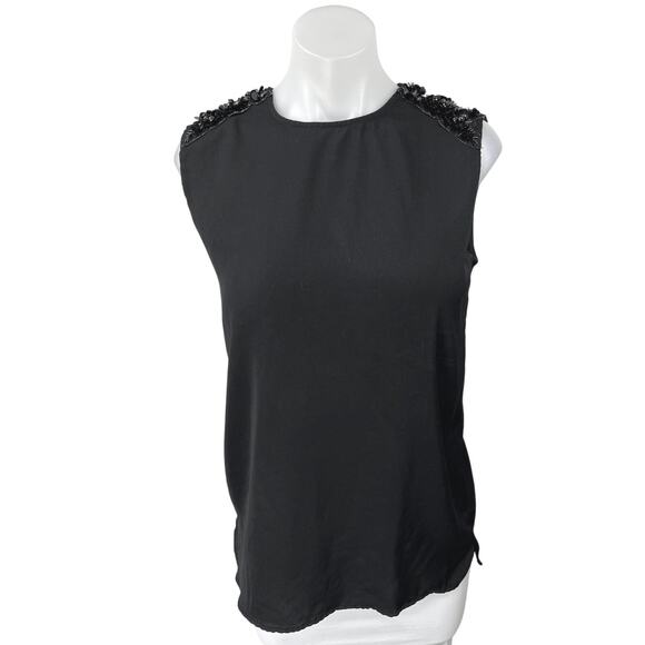Mango Suit Black Floral Beaded Embellished Sleeveless Tank Blouse Top Size S - Picture 1 of 5